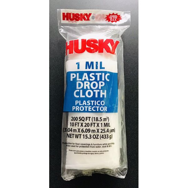 Husky 1 MIL 10’ X 20’ Clear Plastic Painters Drop Cloth Sheeting Roll 200 Sq Ft