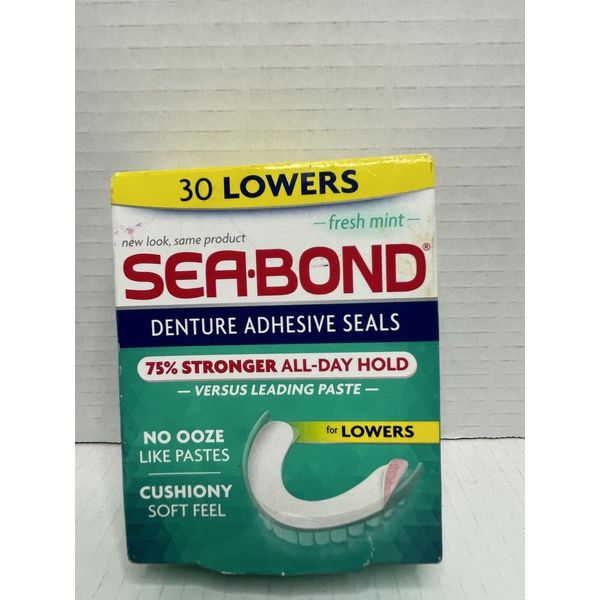 Sea Bond Secure Denture Adhesive Seals, Fresh Mint Lowers, Zinc Free, All Day 30