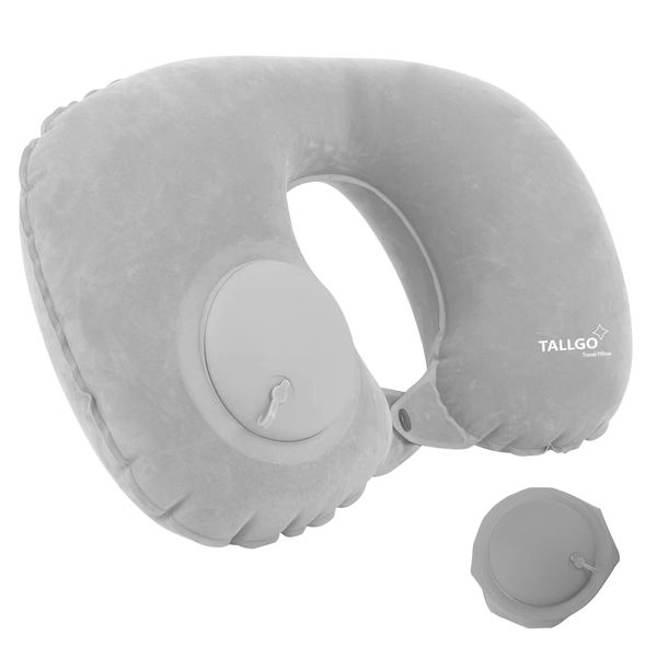 TALLGO Inflatable Travel Pillow, Neck for, Plane, Blow Up, Airplane, Waist, Back and Camping Cushion (Grey), TG14, Standard Size