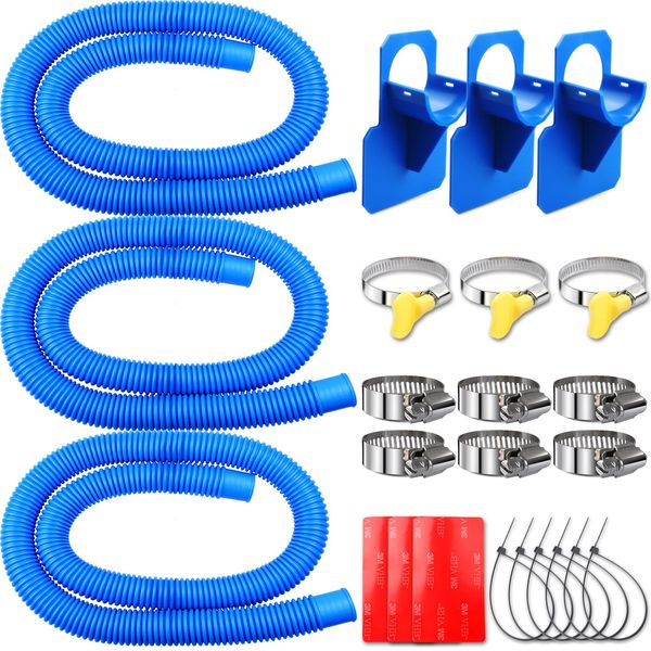 NEWREACH Pool Pump Hoses for Intex Above Ground Pool with Holder, 1.25 x 59 inch Pool Hoses with Pool Pipe Holder Fit for Swimming Pool, Compatible with Intex Filter Pump 603, 637, 3 Hoses & 3 Hanger