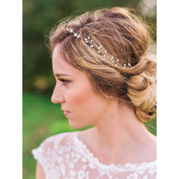 Catery Bride Wedding Headband Pearl Hair Vine Braid Headpieces Bridal Hair Accessories for Women(Sliver)