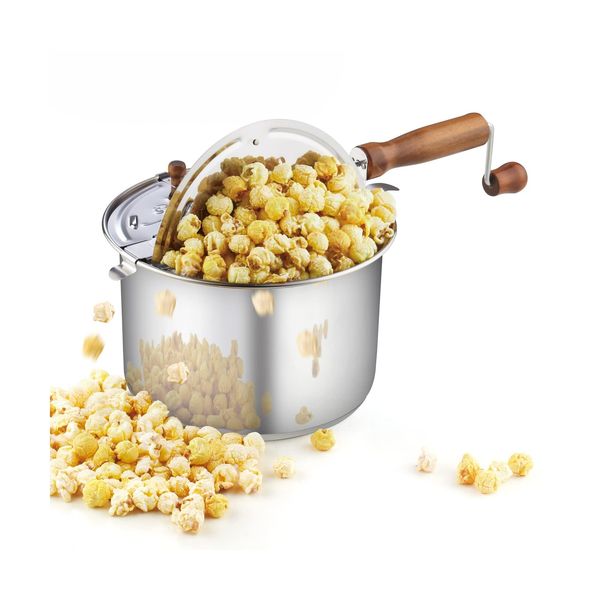 Cook N Home Stovetop Popcorn Popper with Crank, 6 Quart Stainless Steel Popco...