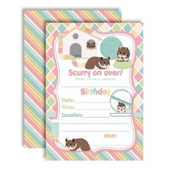 Pet Hamster Themed Birthday Party Invitations for Kids 20 5"x7" Fill In Cards...