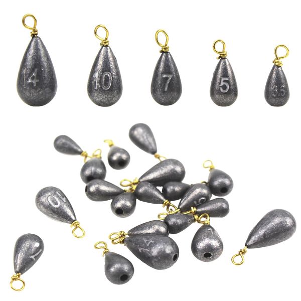 Gad2go 20 Pieces Fishing Weights Set 5 Sizes Small Sea Fishing Weights 3.5g 5g 7g 10g 14g Metal Sinker Weight Fishing for Freshwater Saltwater