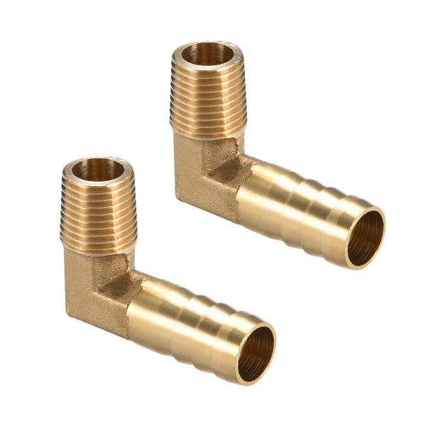 uxcell Barb Hose Fitting 12mm Barb-1/4 PT Male 90 Degree Elbow Brass Pipe Adapter Connector 2pcs