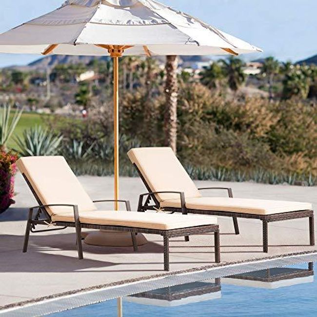 Lounge Chair Set 2 Pieces, Patio Chaise Lounges with Thickened Cushion, PE Rattan Steel Frame Pool Lounge Chair Set