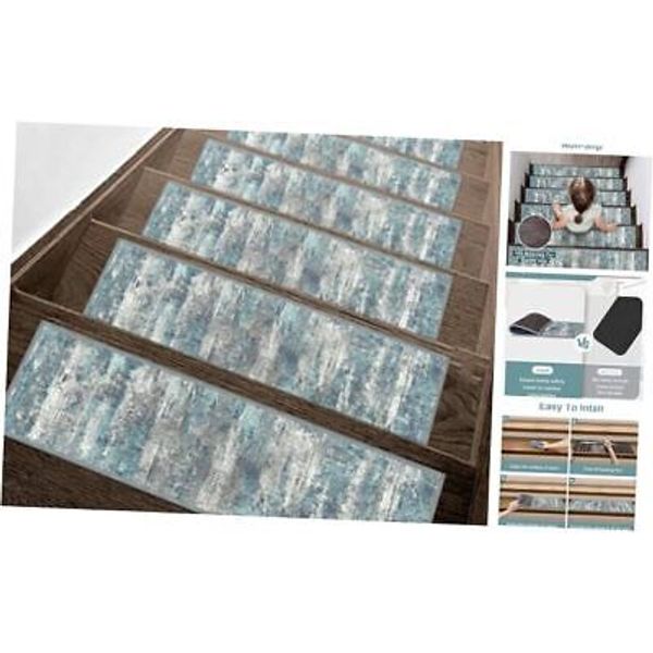 Carpet Stair Treads Non SlipPCS, 8" X 30" Edging 8" x 30" 4 Teal | Non Slip