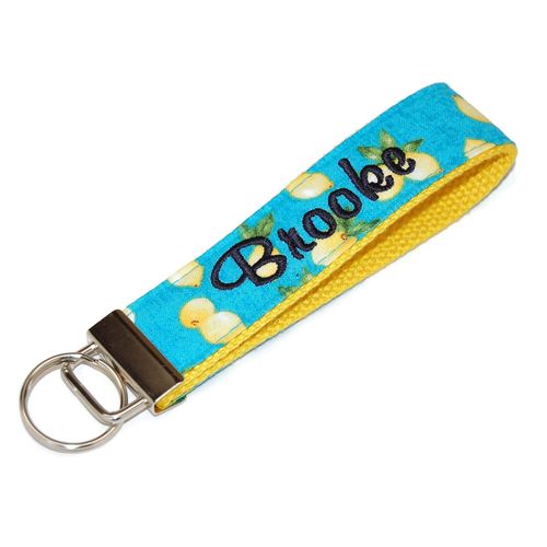 Lemon Keychain Personalized Wristlet Key Fob with Your Choice of Name Pink