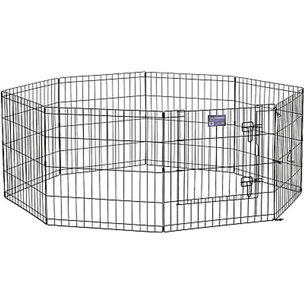 Foldable Metal Dog Exercise Pen / Pet Playpen, Black W/ Door, 24'W X 24'H