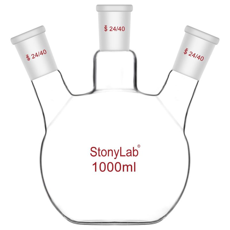 stonylab Glazen Zware Muur 2 Nek Rond Bodem Kolf RBF, met 24/40 Centrum en Kant Standaard Taps Toelopende Buitenver Binding, 250 ml