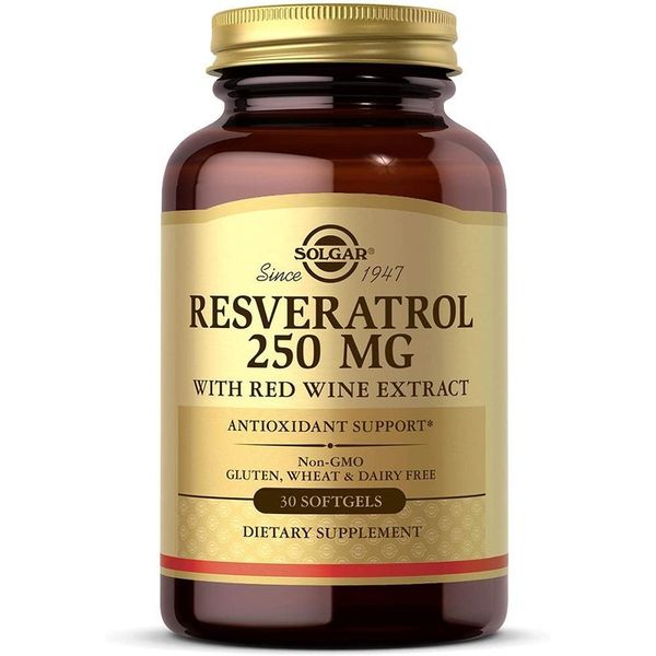 Solgar Resveratrol 250mg 30 Softgels Red Wine Polyphenols Non-GMO Gluten Free Dairy Free 30 Servings, Quantity, See Details