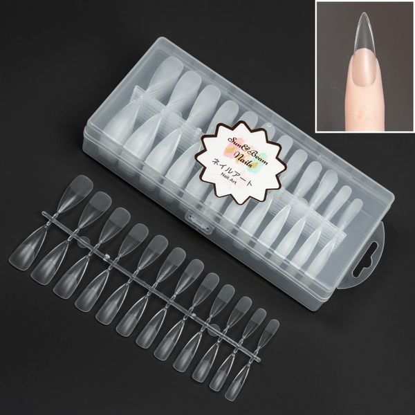 Sun&Beam Nails False Nail Tips for Nails, DIY, Clear, Popular, Transparent, Translucent False Nails, Large Capacity, Storage Box Included, 12 Sizes, 504 Pieces (#11 - Stiletto Translucent)