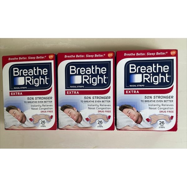 78 BREATHE RIGHT NASAL STRIPS, EXTRA STRENGTH TAN ( 3 x 26 Ct Boxs ) EXP 2027-28