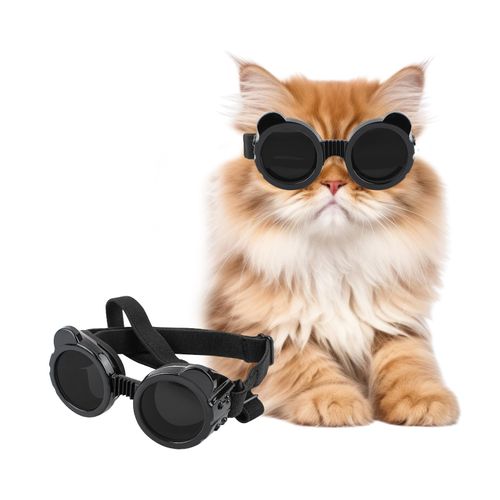 Enjoying Cat Goggles Panda Shape Dog Goggles Small Breed UV Protection Windproof Dog Eye Protection, Adjustable Straps, Black