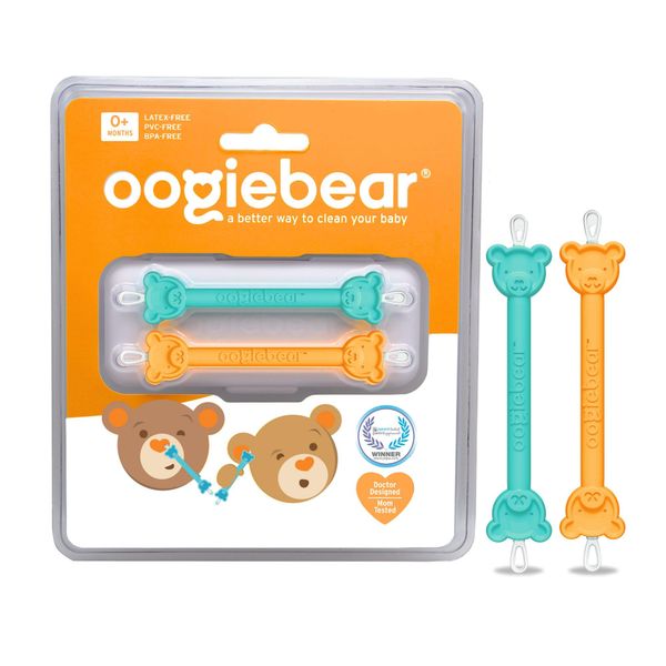 oogiebear - Nose and Ear Gadget. Safe, Easy Nasal Booger and Ear Cleaner for Newborns and Infants. Dual Earwax and Snot Remover. Aspirator Alternative - Two Pack with Case - Orange Seafoam