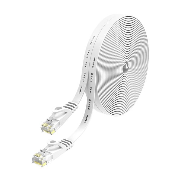 lovicool LAN Cable, Ethernet Cable, CAT6 Compliant Ultra Flat Cable, Soft, 66.8 ft (20 m), White, Compatible with Access Points, Modems