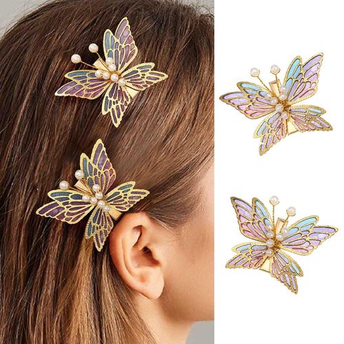 Edary 2 Pieces Butterfly Hair Clips Beads Hair Bows Wedding Side Clip Bridal Hair Accessories for Women and Girls