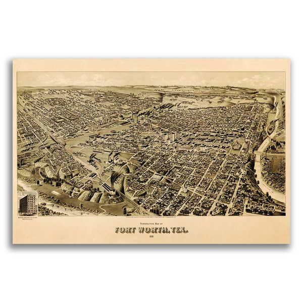 Fort Worth Texas 1891 Historic Panoramic Town Map - 16x24