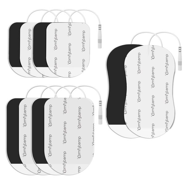 Comfytemp TENS Machine Pads for Model K6105 K6106, 10 Packs TENS Unit Replacement Pads with 3 Sizes, Reusable Self Adhesive Electrodes Pads, Non-Irritating Design for Muscle Stimulator Electrotherapy