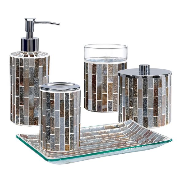 Decorative Mosaic Glass Bathroom Accessories Set 5pcs Includes Hande Soap Dispen