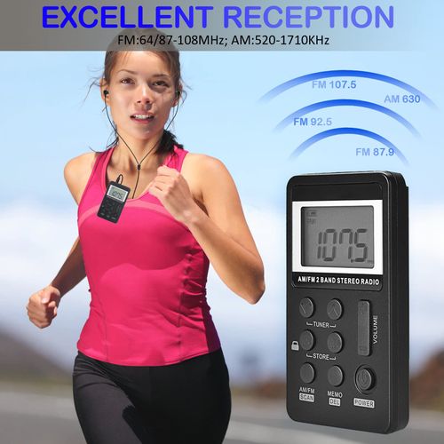 SWDSTP AM/FM Personal Portable Radio, Pocket Radio with Digital Tuning LCD Display, Rechargeable Walkman Radio with Sterio Earphone, Small Radio with Removable Belt Clip for Walking, Jogging