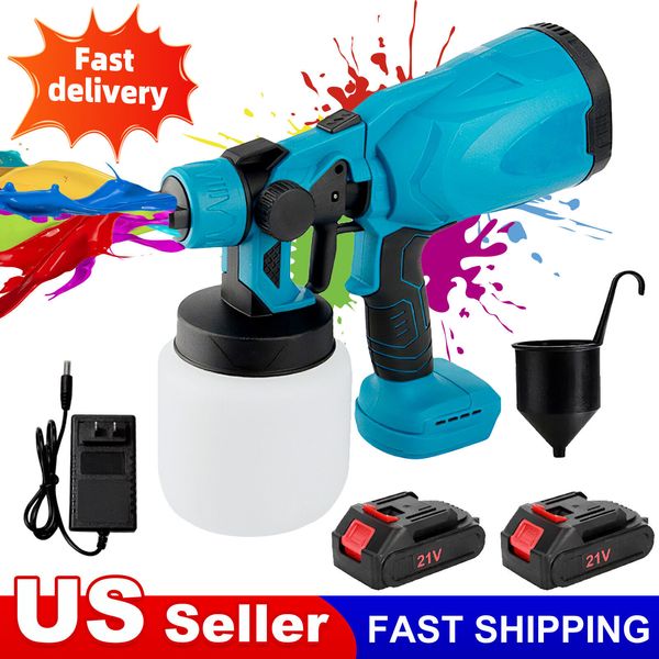 High Pressure Cordless Paint Sprayer Electric Airless HVLP Spray Gun 2Battery US