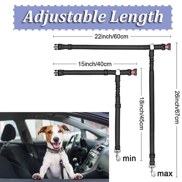 Dog Seat Belts For Cars, Adjustable Headrest Dog Car Seat Belt Dog Car Harness Pet Dogs Safety Seatbelt Anti Shock Elastic Puppy Restraint Strong Leash Leads For Dogs Pets Safety - Black