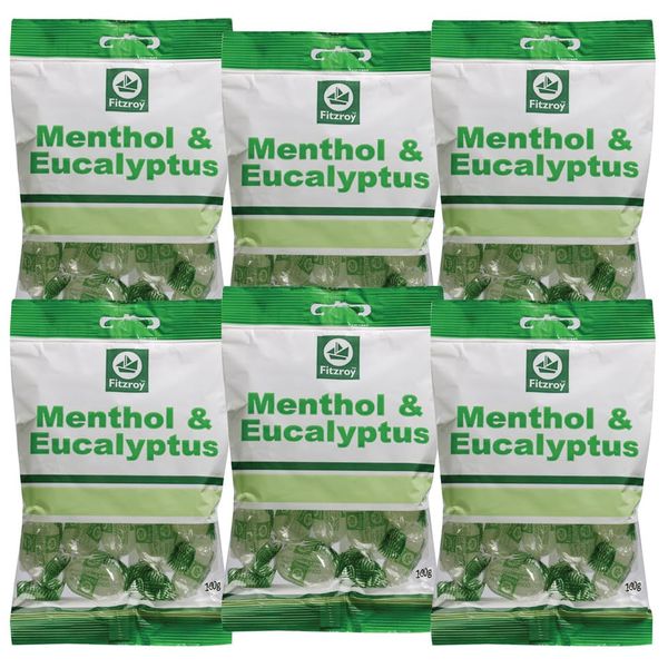 Fitzroy Menthol & Eucalyptus Sweets 6 x 100g | Cough Sweets, Sore Throat Relief, Sinus Relief | Sore Throat Lozenges, Menthol Sweets | Hard Boiled Sweets, Hard Candy, Retro Sweets | Vegan Sweets