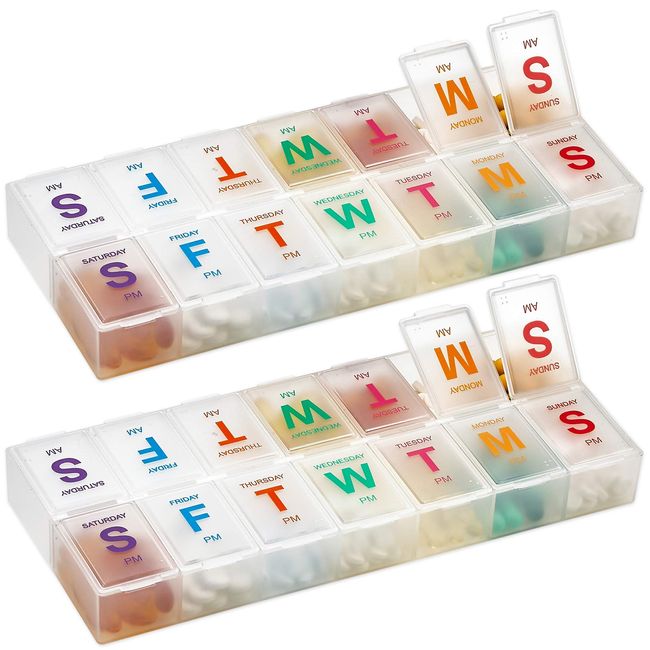 Large 7 Day Pill Organizer, 2 Times a Day Pill Box Case, XL Am Pm