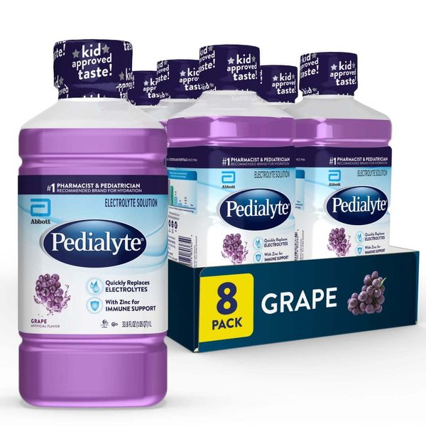 Pedialyte Electrolyte Solution Grape Hydration Drink 8 Bottles 1 Liter Each