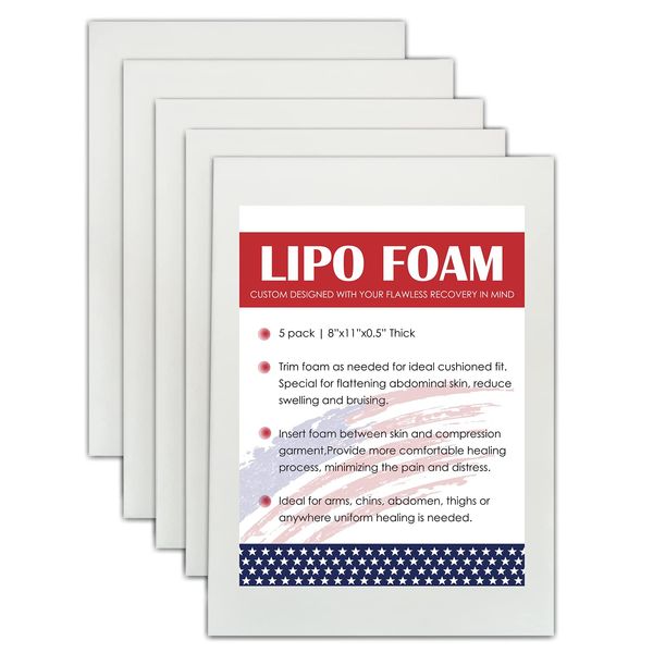 KUSMOO 5 Pack Lipo Foam Pads for Post Surgery Ab Board Liposuction Surgery Flattening Abdominal Compression Garments Lipo Foam Sheets 8" x 11"