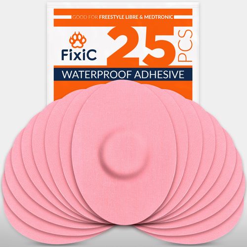FixiC Freestyle Adhesive Patches 25 PCS – Good for Libre 1, 2 – Enlite – Guardian – Waterproof Adhesive Patches – Libre Adhesive Covers – Pre-Cut – The Best Fixation for Your Sensor! (Pink)