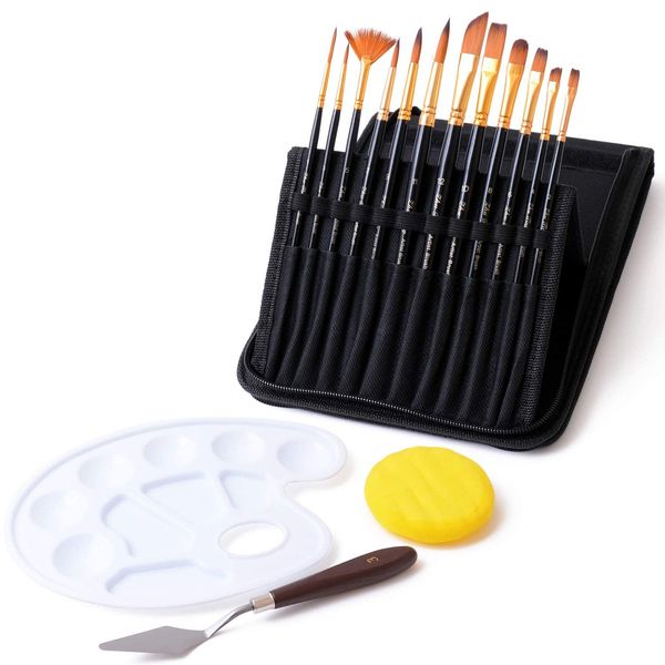 [DLAVE] Acrylic Paint Brushes, Set of 12 (Standable Storage Case + Palette + Palette Knife + Sponge Included) Painting, Painting, Paint Brush, Surface Brush, For Creating Artists such as Painting, Painting, Nails, Face Painting, Ceramics, Plastic Models, 