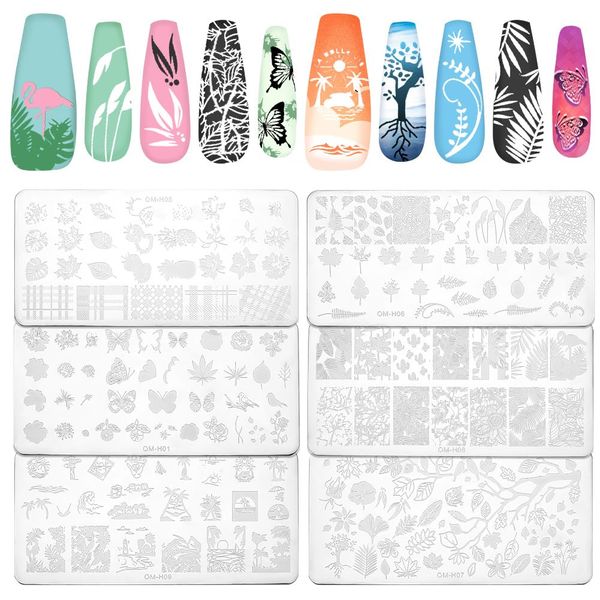 PandaHall 6pz Stamper per Unghie Pianta Nail Art Stamping Piastra Albero Foglia Fiore Lastra Da Stampa per Unghie Uccelli Stencil per Unghie Piatti per Unghie In Acciaio Inossidabile per Salone