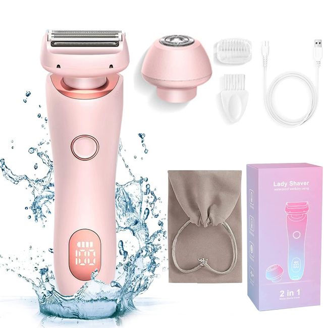 XinBarber Lady Shavers for Women, 2-in-1 Ladies Shavers Rechargeable for Arm Leg Face Pubic Area, Electric Bikini Trimmer Women Cordless Womens Shaver with Detachable Head, Wet/Dry Use
