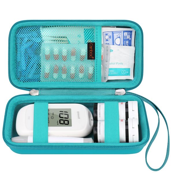 Canboc Diabetic Supplies Case, Carrying Organizer for Glucose Meter, Lancing Device, Blood Sugar Test Strips, Lancets, Insulin Pens, Alcohol Wipe and Diabetes Care Accessories, Turquoise+Turquoise