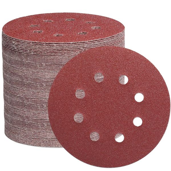 STEBREAM Sandpaper Sanding Disc, 4.9 inches (125 mm), 8 Holes, Round, 100 Sheets #40 Sandpaper Set, Water Resistant Sandpaper, Sanding for Electric Sander, Woodworking DIY, Metal Jewelry Polishing -