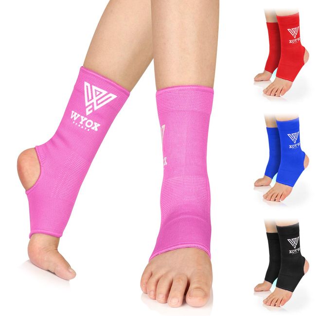 WYOX Ankle Wraps Support Boxing Gear for Men Women Muay Thai Ankle Support Kickboxing Wraps Gym Ankle Support (Pair) (Pink, S/M (Women 4.0-6.5/ Men 3.0-5.5))