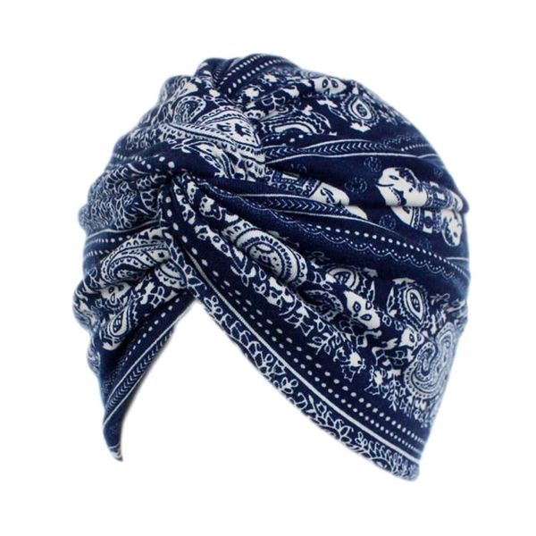 DECOU Elephant Printed Twist Pleated Hair Wrap Stretch Turban E234 (Navy)