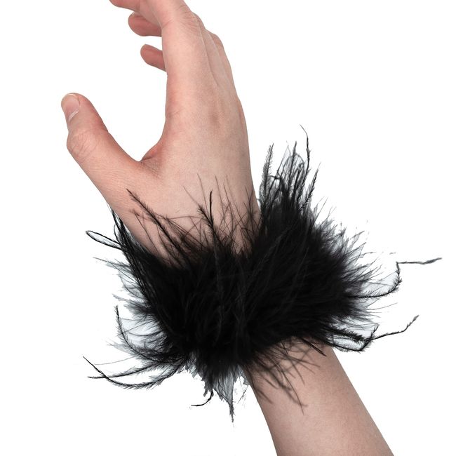 Yeesabella Soft Fur Wristband Feather Slap Bracelet Wristband Wrist Ankle Cuff Furry Bracelets Party Supplies Hair Accessories for Women,Black