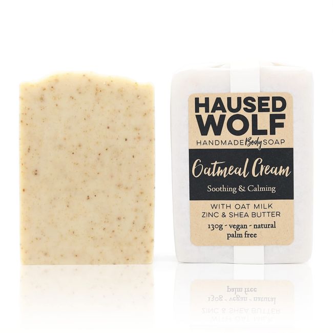 Haused Wolf Duschseife - 130 g - parfümfrei - vegan - Naturkosmetik - handmade in Germany (Oatmeal Cream)