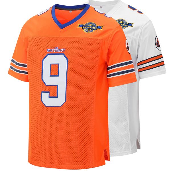 Eway Waterboy Orange Football Jersey - #9 Bobby Boucher 50th Anniversary, Stitched, Regular Fit, V-Neck, S-XXXL