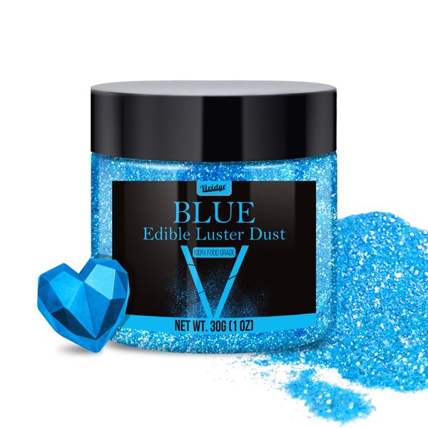 Edible Glitter - 30g / 1oz Luster Dust Edible Glimmer Powder for Sparkling Drinks, Foods, Wine, Cake - Food Grade Shimmer Dust Powder for Baking, Beverage, Cookies Decoration (Blue)