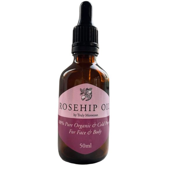 Truly Moroccan 50ml Organic Cold Pressed Rosehip Seed Oil For Face Skin Hair And Body - Pure Rose Hip Extract With Vitamin E - Helps With Facial Scars Wrinkles And Stretch Marks