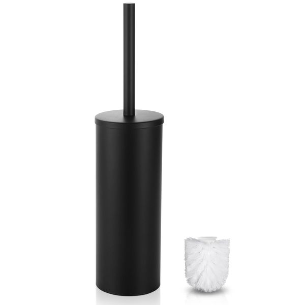 Gricol Toilet Brush Stainless Steel Toilet Brushes & Holder Free Standing Toilet Brush Set Matt Black including 2 Brush Heads