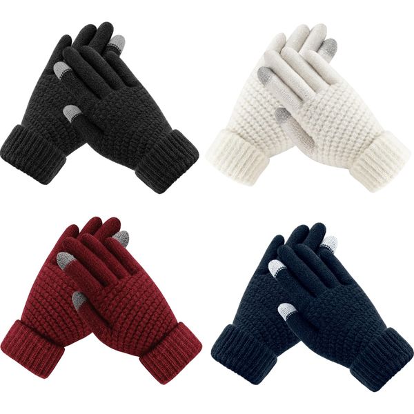 TOBEHIGHER 4 Pairs Winter Gloves - Winter Gloves Women Gloves for Women Cold Weather, Winter Gloves with Elastic Cuff Knit