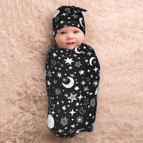 Moon Star Baby Stuff Swaddle Blanket Baby Wrap Baby Newborn Blanket Soft Sleep Sack Stretchy With Hat Set Gift For Infant Boy Girl