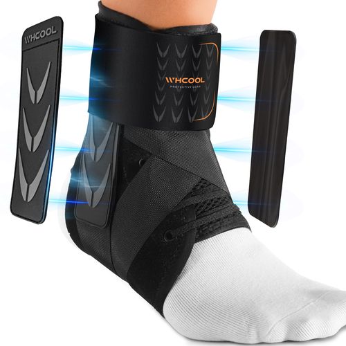 WHCOOL Slim-Fit Ankle Brace for Sprained Ankle, Quick Lace Up Ankle Support for Women Men with 2 Auto-Shaped Pads, Air Fabric Cool Ankle Stabilizer for Injury Recover, Running,Sports, M(12”-13”)