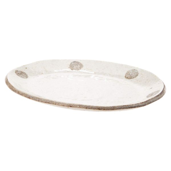 Mino Ware K52025 White Karatsu Oval Plate with Polka Dots