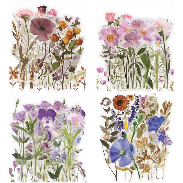 160 Stück Scrapbook Stickers, Vintage-Pflanzen Blumen, Sticker Aesthetic, Selbstklebende PET Transparente, Wasserdichte Blumen-Aufkleber für Scrapbooking, Kunst, Basteln, Sammelalbum, Laptops